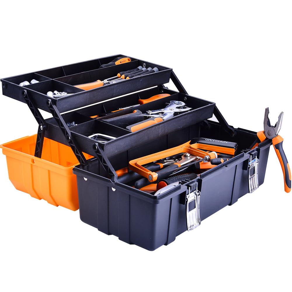 16-Inch Three-Layer Plastic Storage Box/Tool Box/Sewing Box Organizer, Multipurpose Organizer and Portable Handled Storage Case for Art Craft and Cosmetic