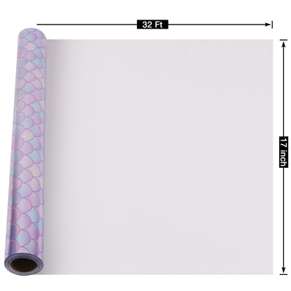 RayofSun Mermaid Scale Wrapping Paper for Girls Kids - 17 Inch x 32 Feet Mini Roll Under Sunlight Glittering Birthday Wrapping Paper Roll for All Occasions, Birthday, Baby Shower Wedding Present Wrap