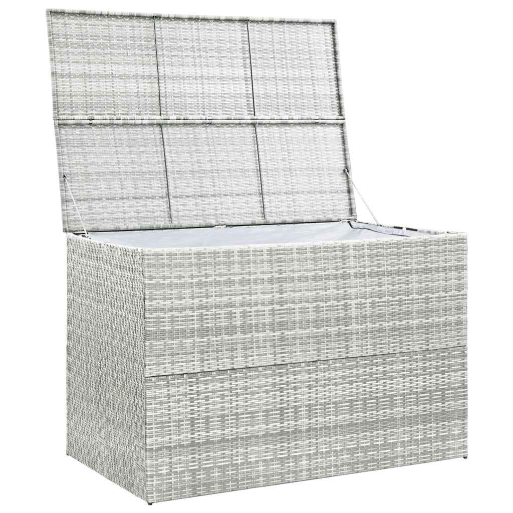 RCODSSK Poly Rattan Patio Storage Box Light Gray 59.1x39.4x39.4 Inches with Zipped Closure PE Liner, Outdoor Storage Chest for Cushions Pillows Blankets Towels, Powder-Coated Steel Frame