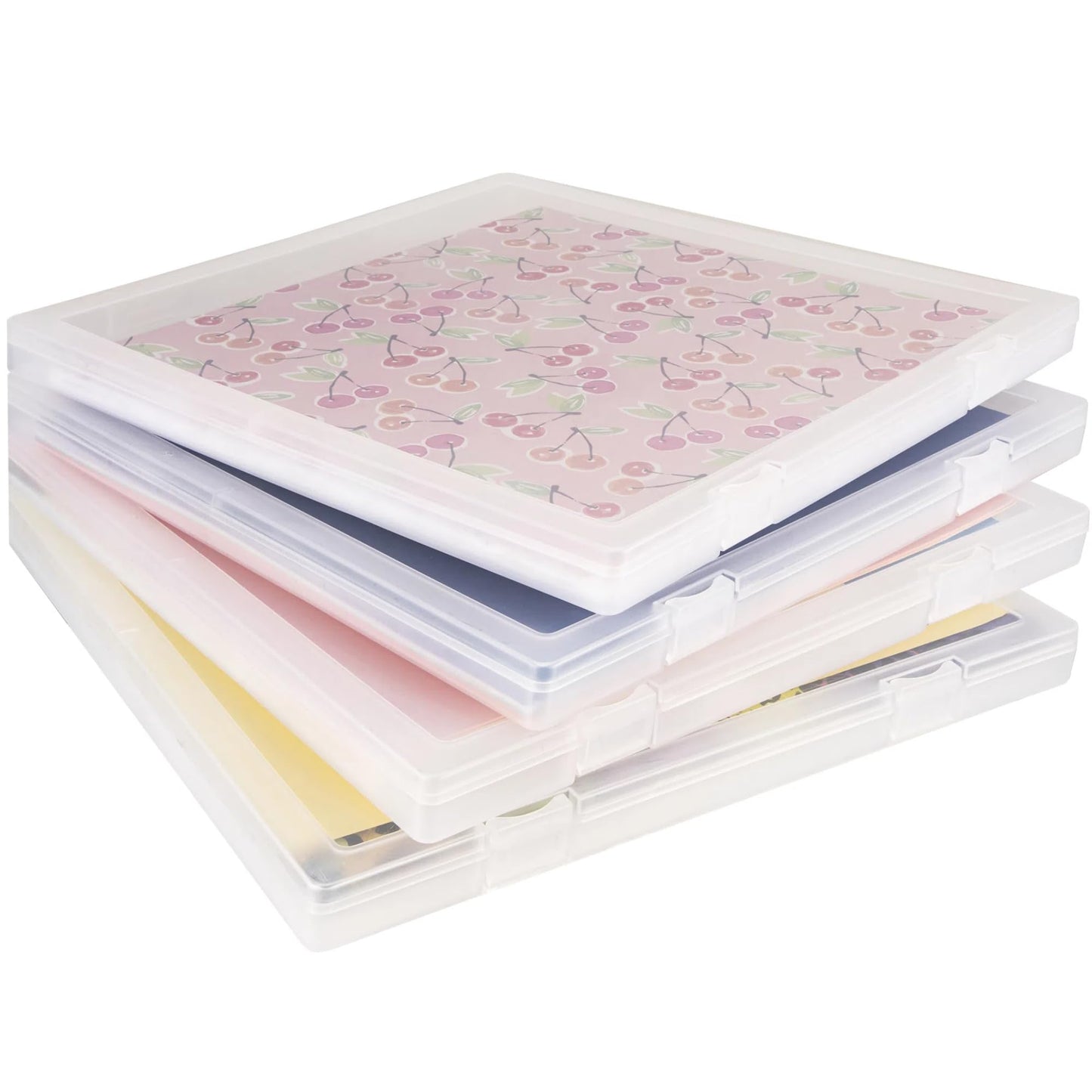 CraftGenes 12x12 Scrapbook Paper Storage, 4 Pack Stackable Paper Containers Storage, Art Supply Storage Organizer, U-Shaped Locking Mechanism, Ideal for Office, Home, and School Document Organizer