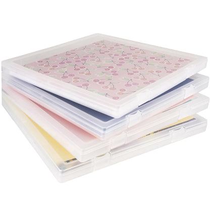 CraftGenes 12x12 Scrapbook Paper Storage, 4 Pack Stackable Paper Containers Storage, Art Supply Storage Organizer, U-Shaped Locking Mechanism, Ideal for Office, Home, and School Document Organizer