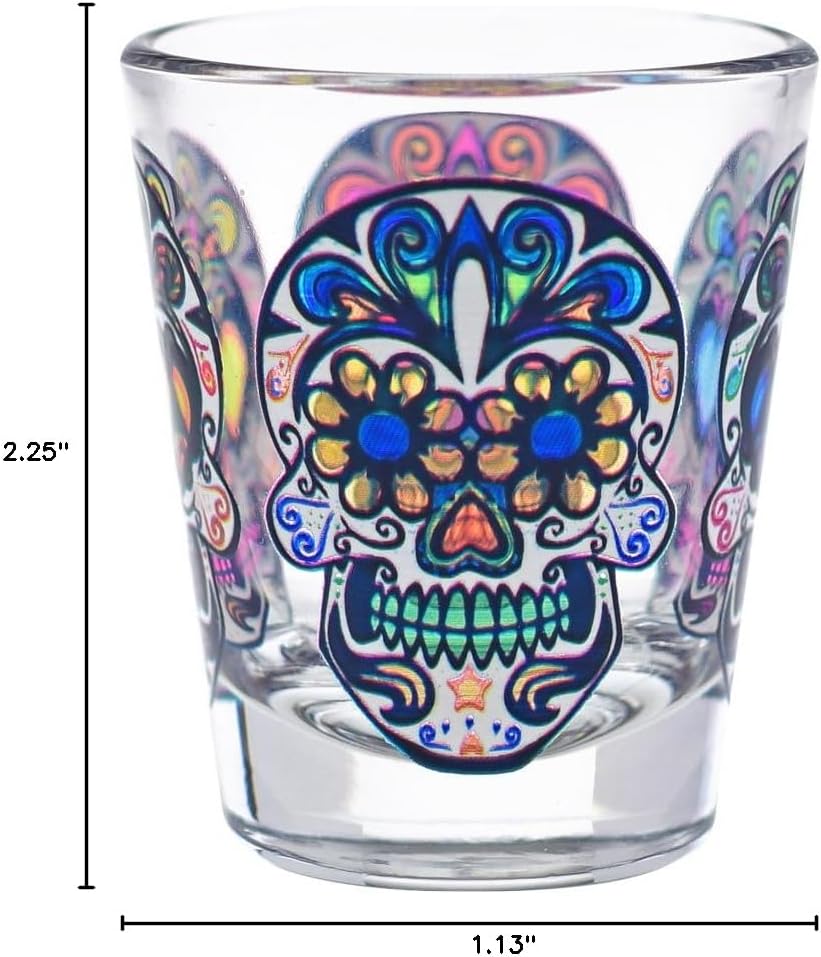 Culver 1.75-Ounce Sugar Skulls Decorated Shot Glasses, Set of 4