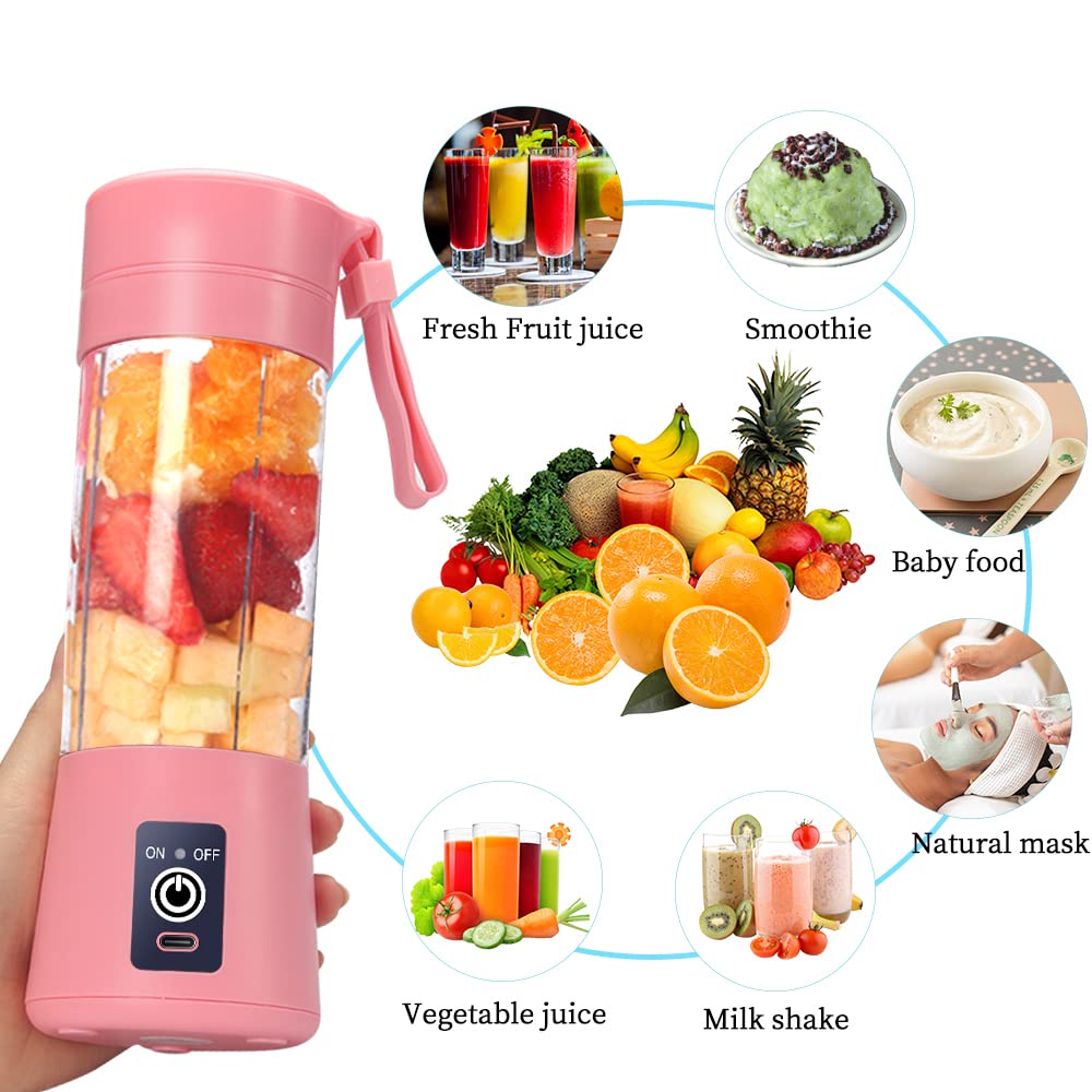 Portable Blender Cup,Electric USB Juicer Blender,Portable Juicer For Shakes and Smoothies, juice,380ml, Six Blades Great for Mixing,light purple