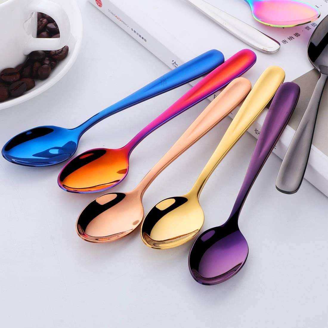 8 Pieces 18/10 Dessert Spoons, Teaspoons, Small Coffee Spoons, Espresso Spoons, 5.5 Inch (Multicolor)