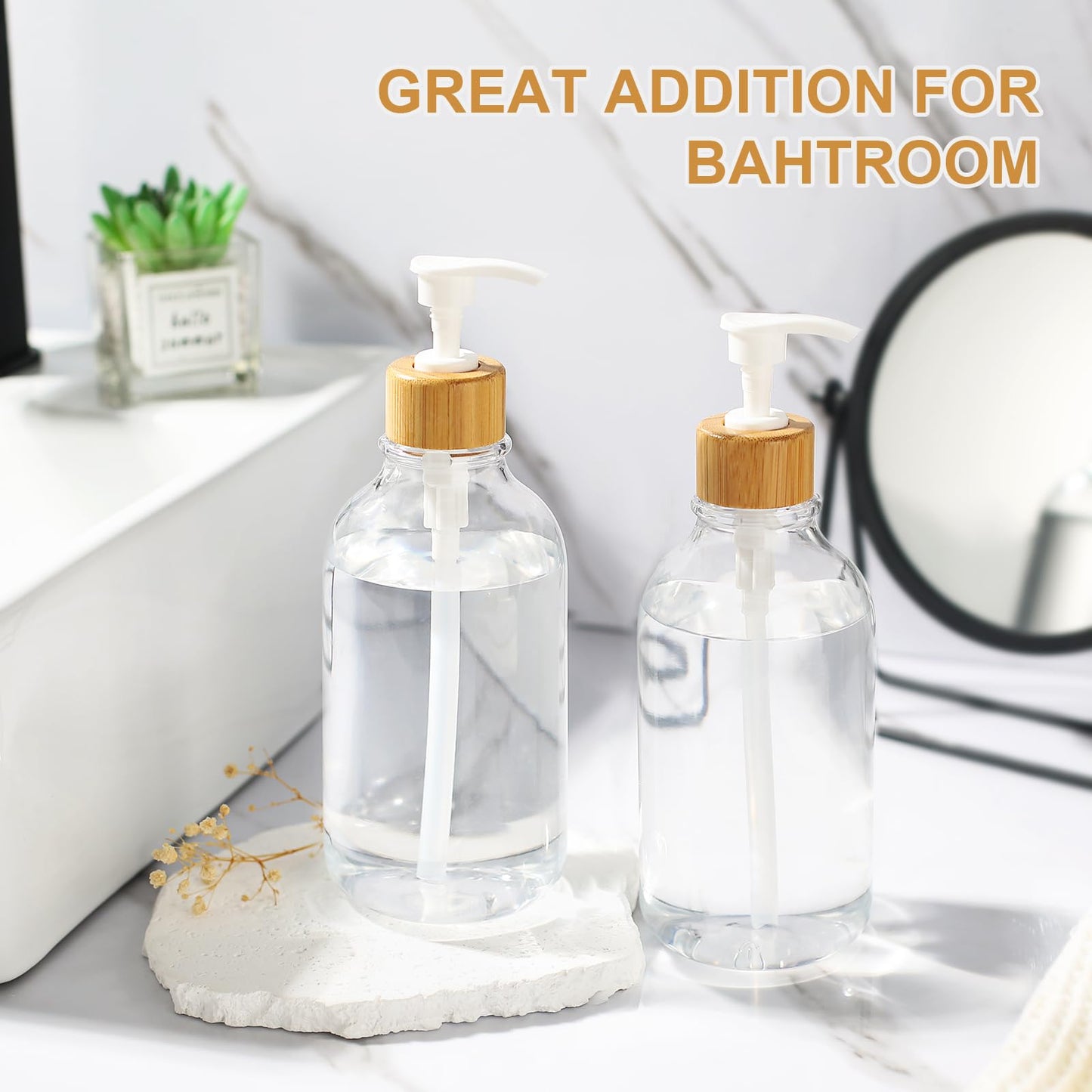 KASUNTING Clear Soap Dispenser, 2 Pack Plastic Dish Soap Dispenser for Kitchen, 17 Fl Oz Bathroom Hand Soap and Lotion Dispensers Set with Bamboo Pump, Refillable Liquid Soap Bottles
