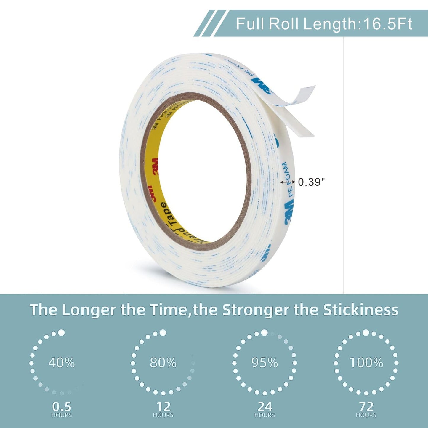 3M Double Sided Tape 0.39"×16.5Ft 2 Pack, Removable PE Foam Tape Heavy Duty Waterproof No Damge Wall Tape for Home Office Decor Crafts Arts DIY Paint Picture Poster