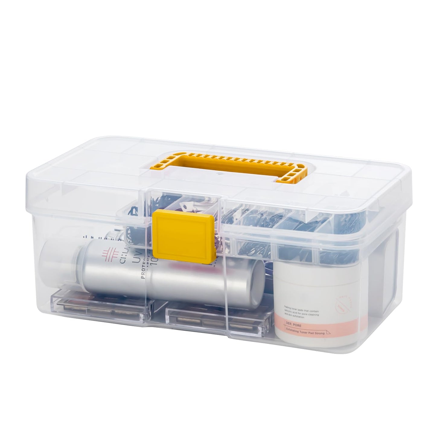 Vidifor Plastic Clear Portable Handled Storage Box with Adjustable Dividers Art Supply Organizer Multipurpose Home Utility Box for Craft, Sewing, Medicine, Makeup, Office Supplies (L, Clear)