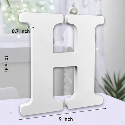 AOCEAN 10 Inch White Big Wood Letters, Unfinished Wooden Letters for Wall Decor Decorative Standing Letters Slices Sign Board Decoration for Craft Home Party Projects (H)