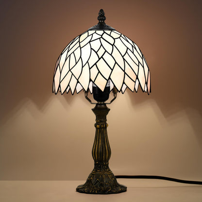 MOAN Small Lamp Stained Glass Table Lamp 8X14.5 Inch Bedside Reading Light Antique Light Desk Lamp(Pink Wisteria Style)