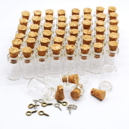 Qixivcom 120 Pcs 0.5ml Mini Cork Bottles Vials Clear Small Glass Bottles Tiny Jars with Corks Miniature Glass Bottle Charm Kit Gifts DIY Decoration Wishing Bottles Eye Screws for Pendant Arts Crafts Wedding Party Favors