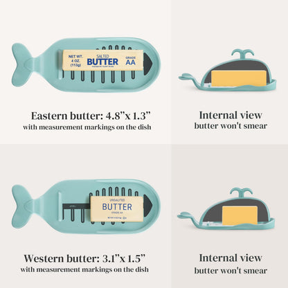 DOWAN Whale Butter Dish, Cute Butter Dish, Funny Gifts for Mom Wife Friends, Fish Bone Cutting Measuring Lines and Tail Non-slip Design, Ideal Decor Gift for Birthday Wedding Housewarming, Turquoise
