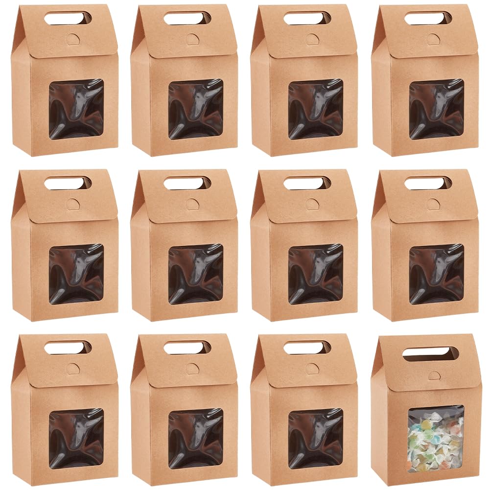 PH PandaHall 12pcs Treat Gift Boxes Kraft Paper Boxes Dessert Bakery Boxes with Display Window Packing Box for Valentine Mother's Day Easter Birthday Party 3.1x5.2x5 inch