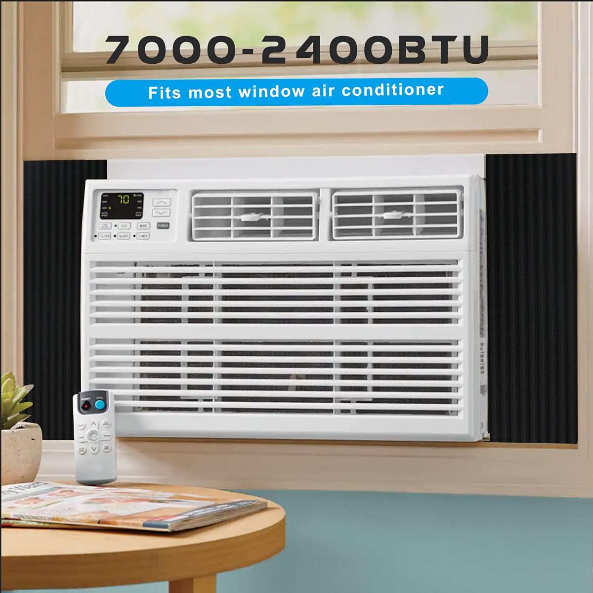 Air Jade Window Air Conditioner Side Panels, 17" x 9" x 7/8" Insulated Foam Panels, Pack of 2, Black.