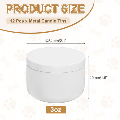 MECCANIXITY 3oz Candle Tins, 12pcs Metal Candle Tins Jars with Lids Round Empty Tin Can Containers Bulk for Storage Tea and Making DIY Arts Crafts Christmas Gifts, White