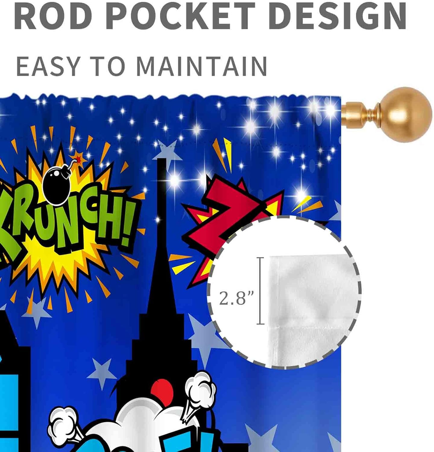 TKUYO 2 Sets, 42"x63" Inch Superhero City Curtains, Comic Night Starry Skyline Cityscape Buildings Comic Blackout