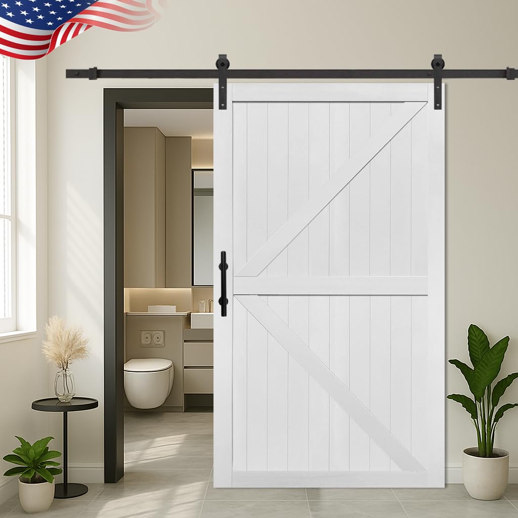 S&Z TOPHAND® 54in x 96in MDF Barn Door with 10FT Sliding Door Hardware Kit,Solid Barn Door Slab Covered with Water-Proof PVC Surface