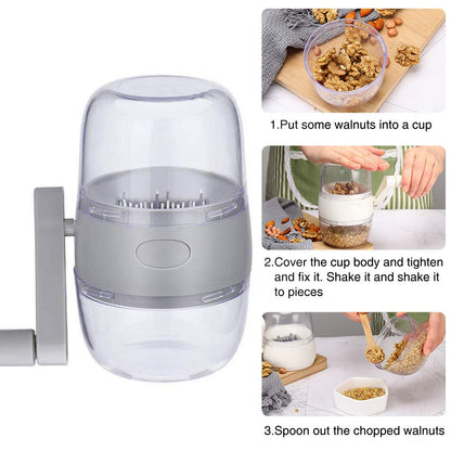 Manual Nut Grinder, Portable Nut Chopper Hand Crank for All Nuts Walnut Pecans, Food Chopper Garlic Cutter Hand Held Food Shredder Cutter Mincer Blender Kitchen Tool(Grey)