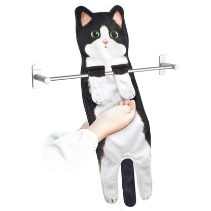 PAT JUUMG Funny Cat Hand Towels for Bathroom Kitchen Decor Towel,Cute Decorative Hanging Face Towels,Super Absorbent Soft, Housewarming Gift,Cat Lovers Gifts for Women (Tuxedo Cat)