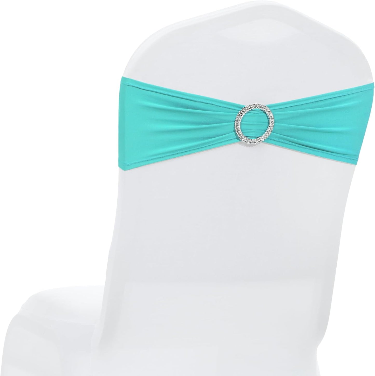 MDS Spandex Chair Sashes - Premium Stretch Covers with Buckle Slider for Weddings & Events | Aqua Blue, Pack of 10