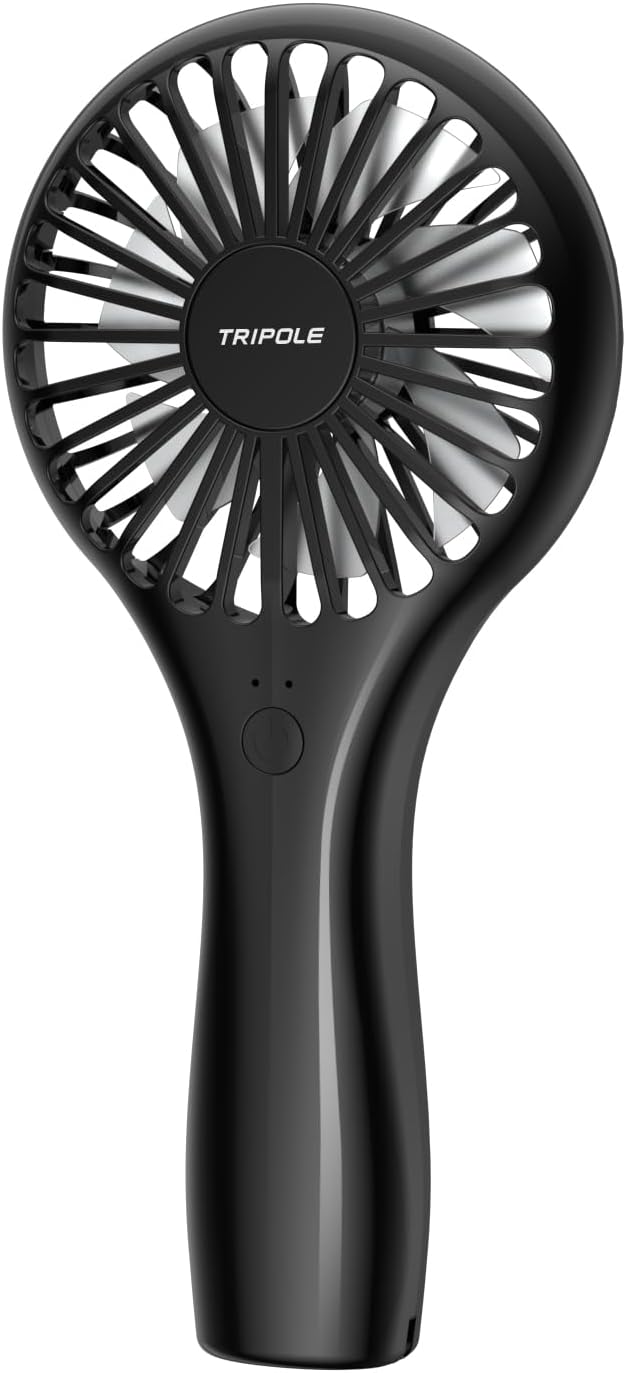 TriPole Handheld Mini Fan, Battery Operated Small Personal Portable Fan, Speed Adjustable USB Rechargeable (Black)