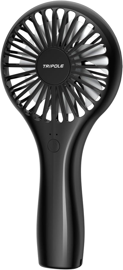 TriPole Handheld Mini Fan, Battery Operated Small Personal Portable Fan, Speed Adjustable USB Rechargeable (Black)