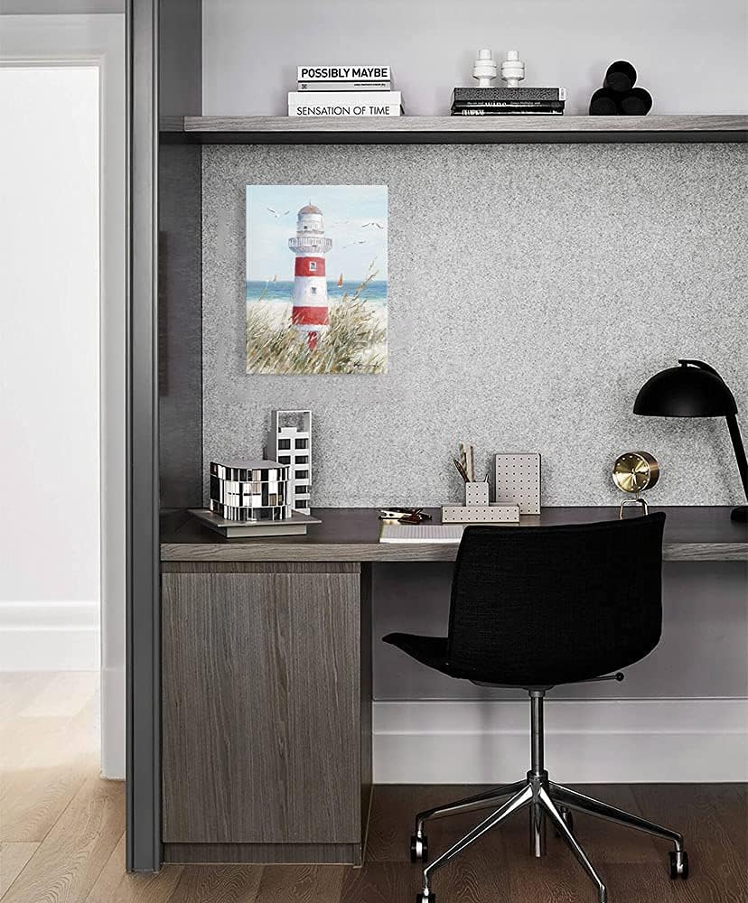Beach Decor Lighthouse Wall Art - 12" x 16" Framed Seagull Canvas Prints for Home Living Room Office