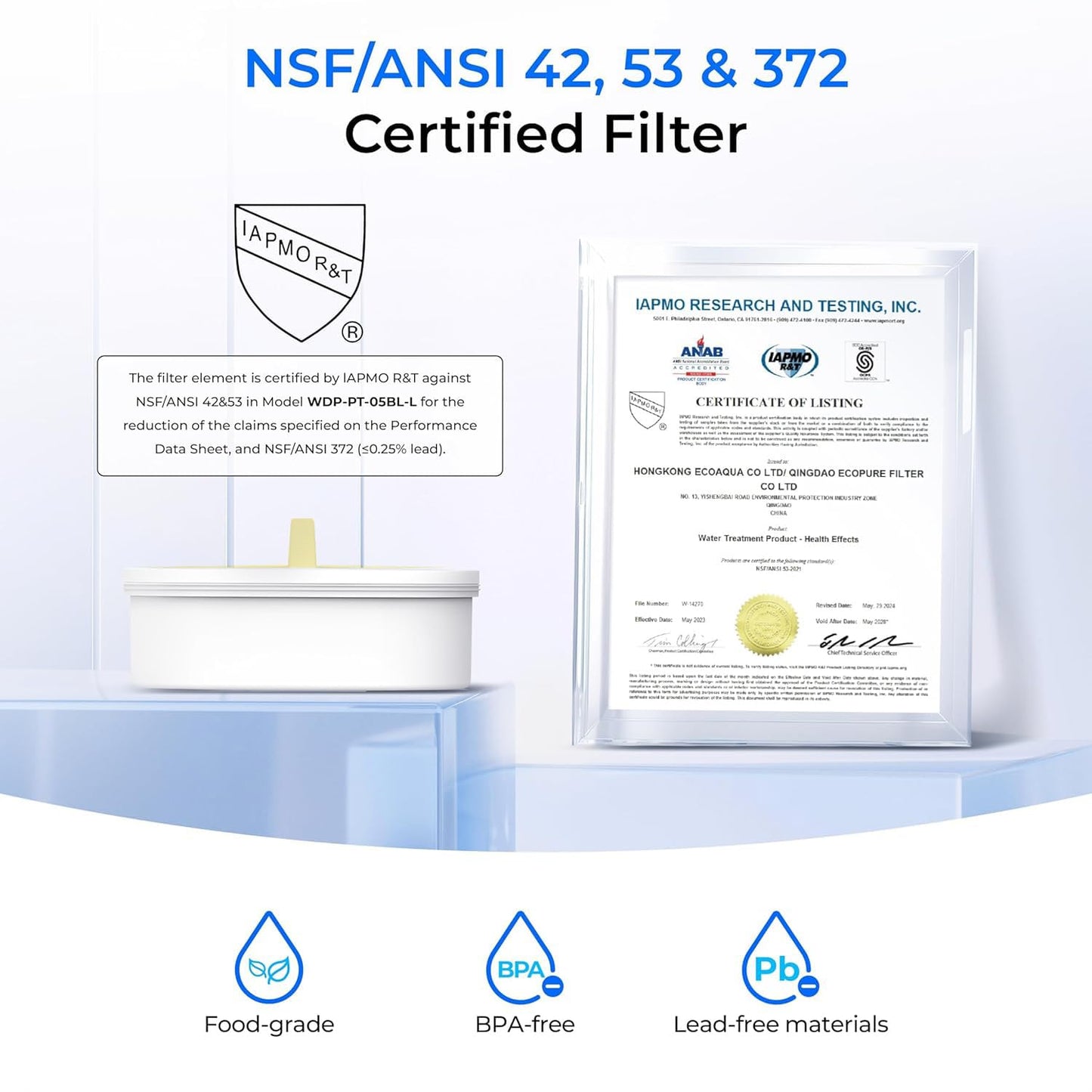 Waterdrop PT-72BL Glass Water Filter Pitcher, 7-Cup, Eco-Friendly, NSF/ANSI 53, 42 & 372 Certified Filter, Reduces PFOA/PFOS, Chlorine, Cadmium, Copper & Mercury, BPA-Free, Easy to Clean, Black