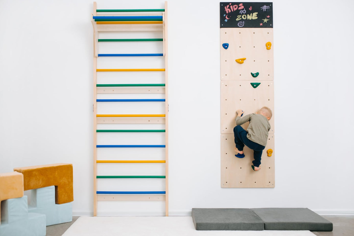 ComfyBumpy Wooden Swedish Ladder Climbing Wall Set with Convertible Play Table – Premium Montessori Indoor Climbing Gym for Kids, Space-Saving Wall Playground that Transforms into a Creative Activity
