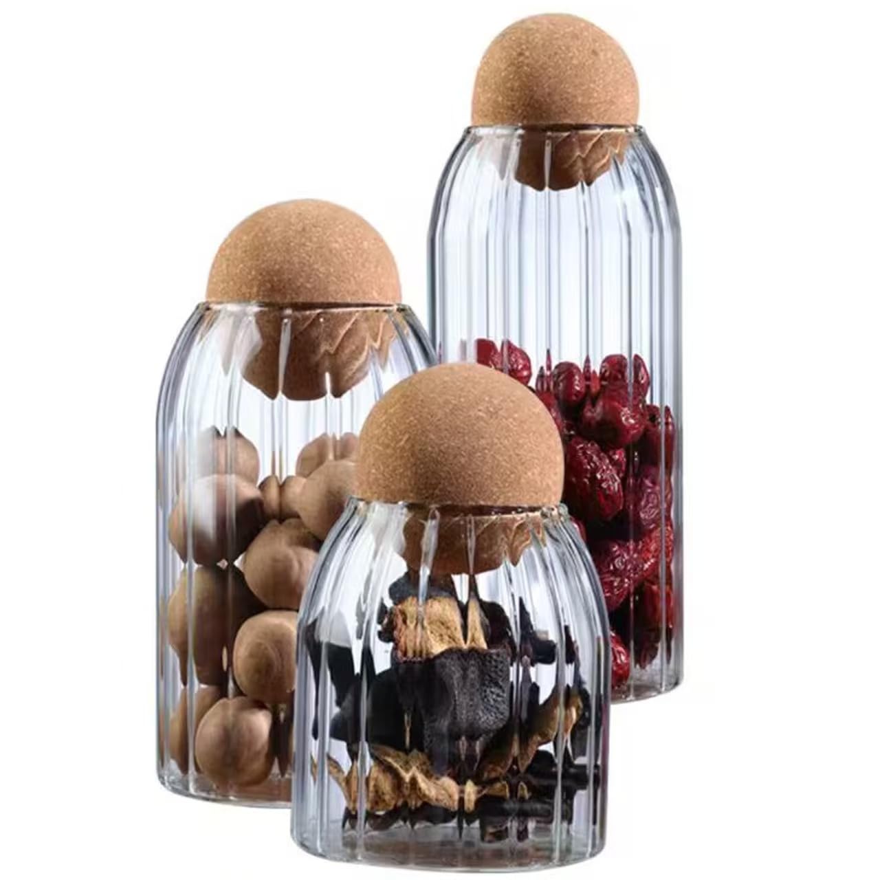 Glass Storage Jar with Ball Cork Lid, Clear Glass Canisters with Cork Ball,3Pcs High Borosilicate Glass Sealed Jar 16oz 26oz 36oz, Used for Storing Candies, Salt, Tea, Seasonings, Cookies, etc