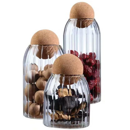Glass Storage Jar with Ball Cork Lid, Clear Glass Canisters with Cork Ball,3Pcs High Borosilicate Glass Sealed Jar 16oz 26oz 36oz, Used for Storing Candies, Salt, Tea, Seasonings, Cookies, etc