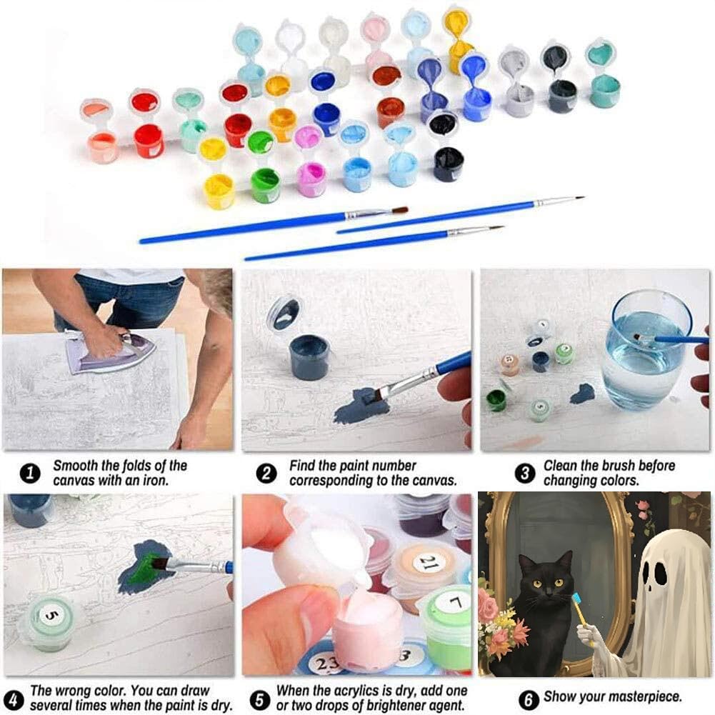 Mrnsiet 3 Pack Ghost Paint by Numbers Kit for Adults, Halloween Ghost Adult Paint by Number Kits on Canvas, Acrylic Bathroom Easy Paint by Numbers for Gift Home Decor 12x16 Inch