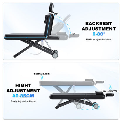 kaiwrxin Fully Electric Massage Table with Lift, 1500lbs Capacity - Professional Adjustable Facial Bed for Estheticians, Spa & Waxing, Heavy-Duty 550lbs Capacity 2r5 2r7 (Black - X-Shaped)