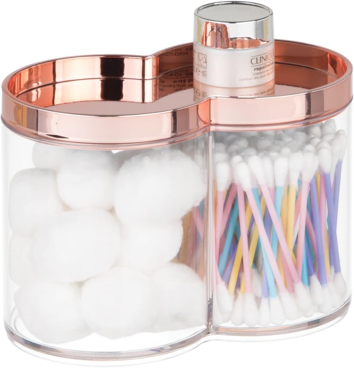 mDesign Plastic Canister Jar Organizer Set with Storage Lid - Clear/Rose Gold Lumiere Collection for Bathroom/Restroom