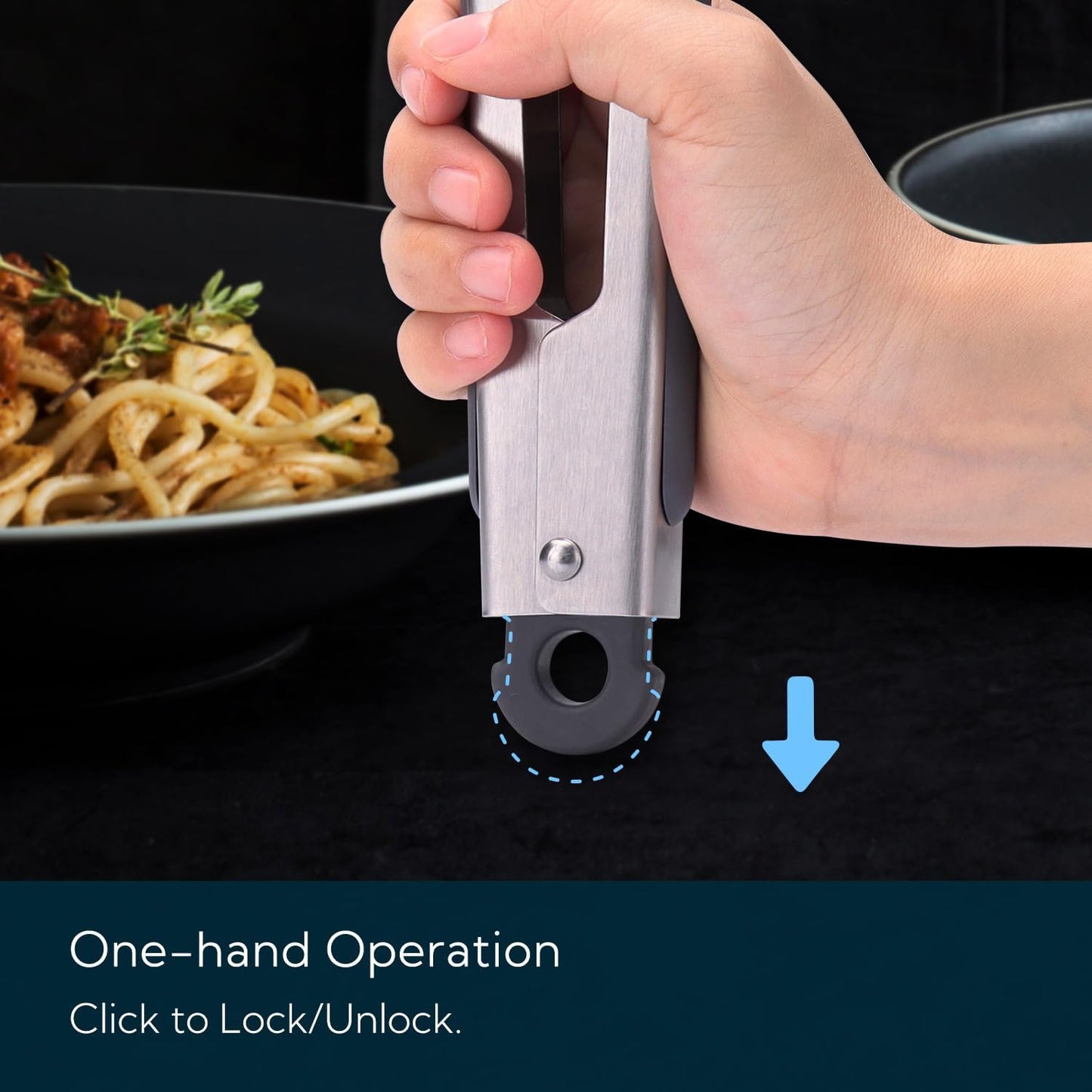 KITCHENDAO 9-Inch Tongs for Cooking, One-Handed Silicone Tips, Soft-Touch Handle for Non-Stick Cookware
