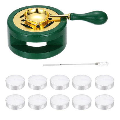PATIKIL Wax Stamp Seal Kit, Wax Seal Kit Include Sealing Warmer, Melting Spoon, Candle, Flat Stick, Retro Melt Stove Pot Furnace Tool for Envelope Letter Mailing Crafts DIY, Dark Green