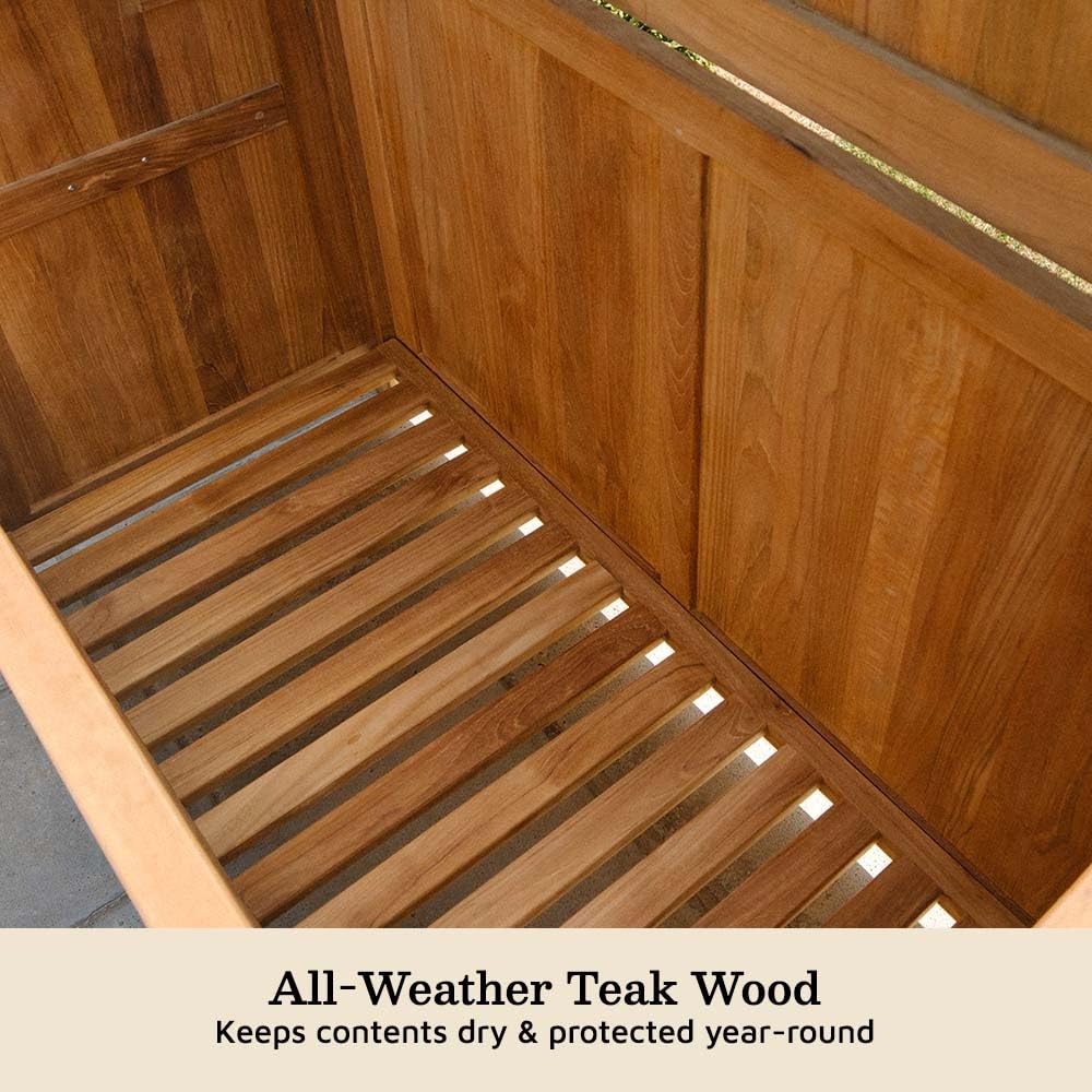 TITAN GREAT OUTDOORS Ash & Ember Grade A Teak Outdoor Storage Chest, Weather-Resistant Wooden Deck Box for Patio Cushions, Pool Accessories, and Garden Tools
