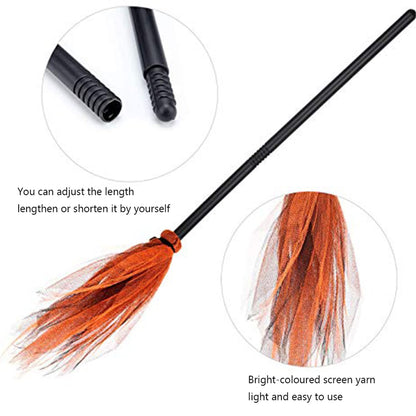 Purple Witch Broom Set, Plastic Broom Props for Kids, Halloween Costume Decor & Show, Cosplay & Party Accessory