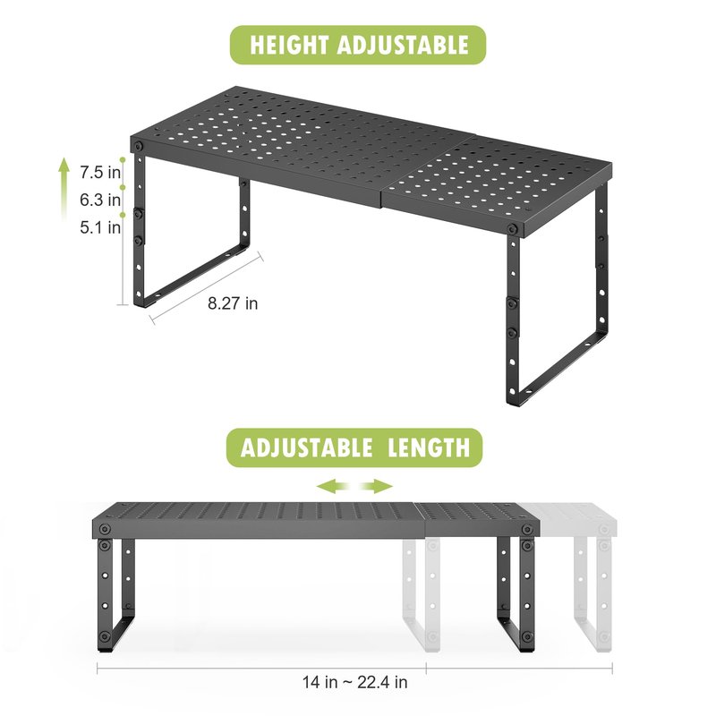 RUILALIFE Expandable Cabinet Organizer Shelf With Adjustable Height, Stackable Kitchen Countertop Organizer Rack, Adjustable Shelf Riser For Kitchen Counter, Pantry, Cupboard, Desk, Tabletop