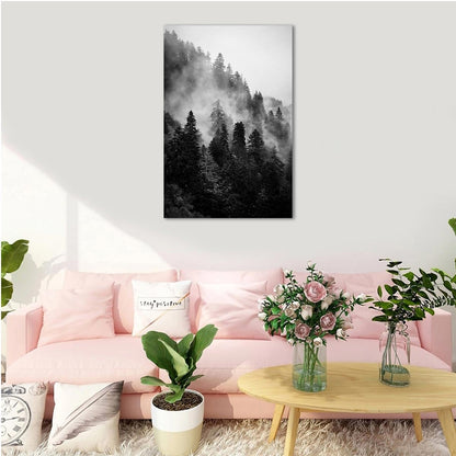 Forest Canvas Wall Art, Black and White Landscape Paintings Prints for Bedroom Living Room Decor (16x24in, Unframed)