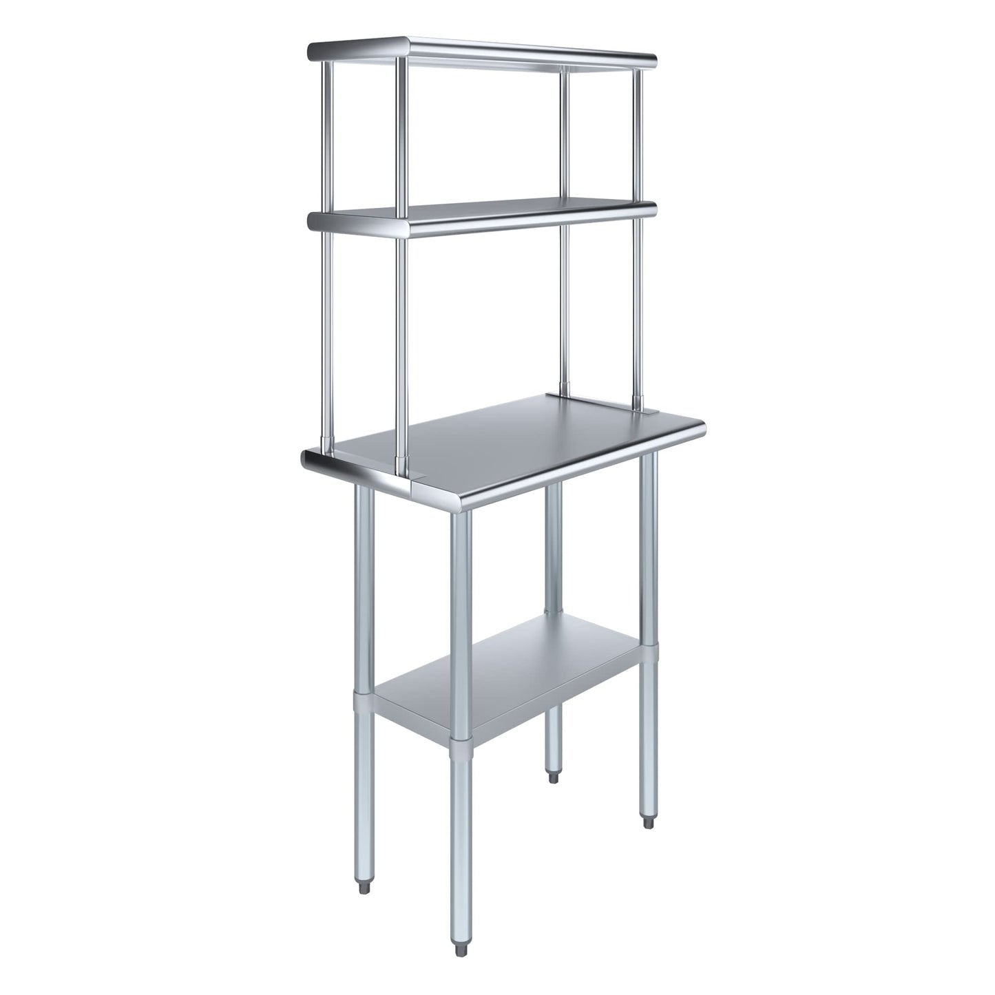KPS Commercial Stainless Steel Work Prep Table 18" x 30" with 12" x 30" Double Overshelf | NSF Certified | Adjustable Undershelf & Fixed Top Shelf – Kitchen & Utility Use