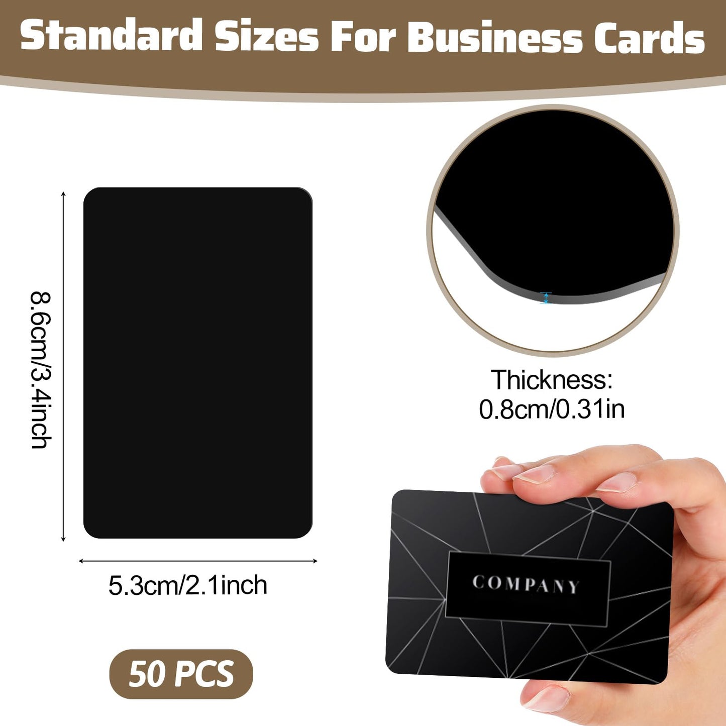 JJUNW 50 Pcs Blank Metal Business Cards 0.8 mm Thickness Metal Laser Engraving Cards Aluminium Cards Blanks for House Office Customer DIY Gift Plate Invitations (3.4 x 2.1 Inch)