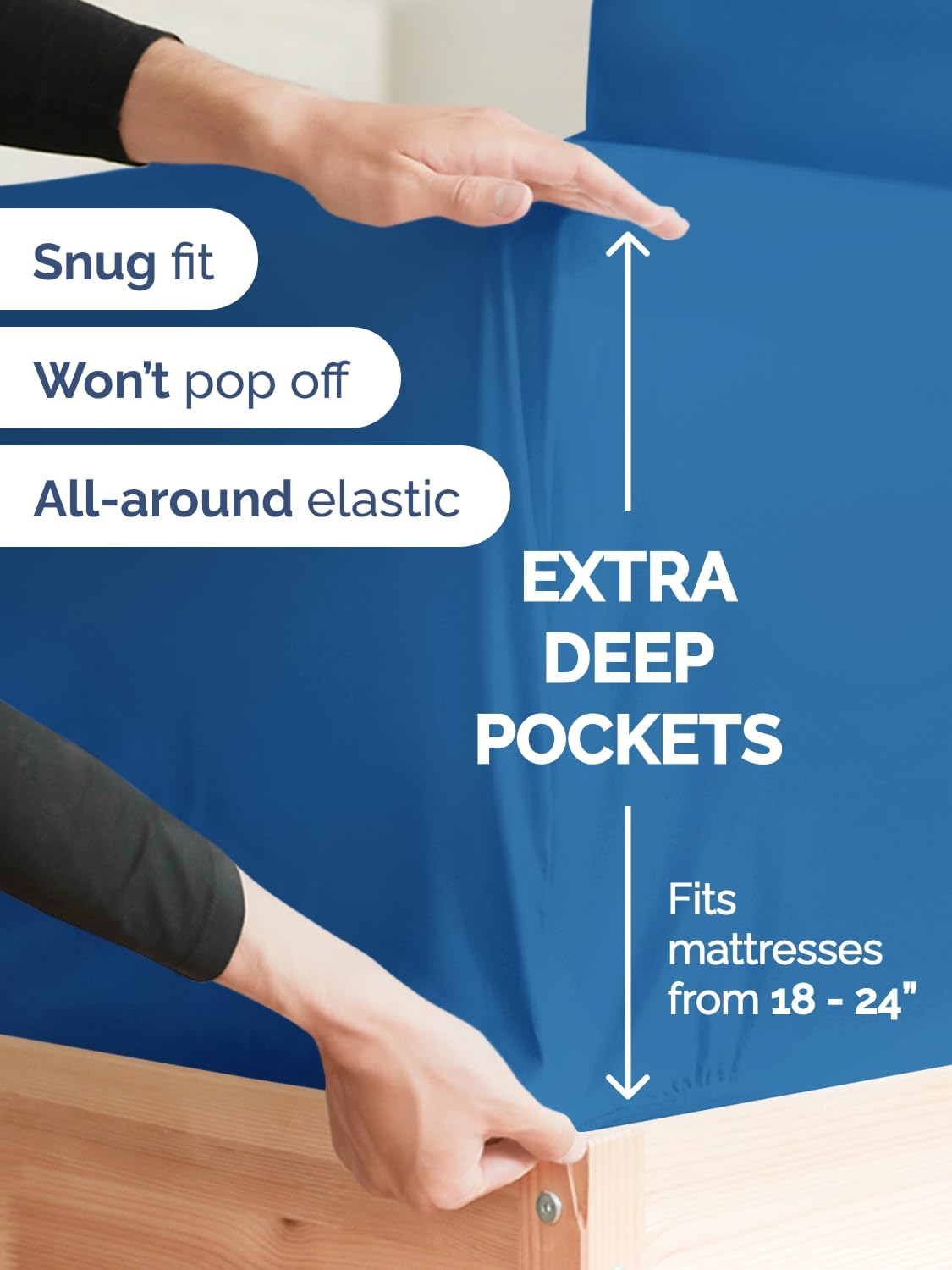 Skiennix Extra Deep Split King Sheet Set - 7 Piece Cooling Bedding - Soft, Wrinkle-Free Royal Blue