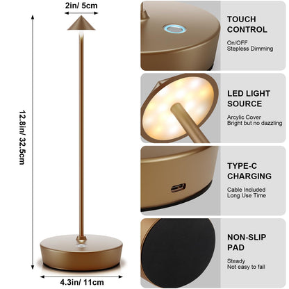 YIBEN 2Pack Rechargeable Cordless Table Lamp, Portable Powered LED Battery 6000mAh Metal USB Desk Lamp, 3 Levels Brightness Light for Restaurants Outdoor (2pack Titanium)