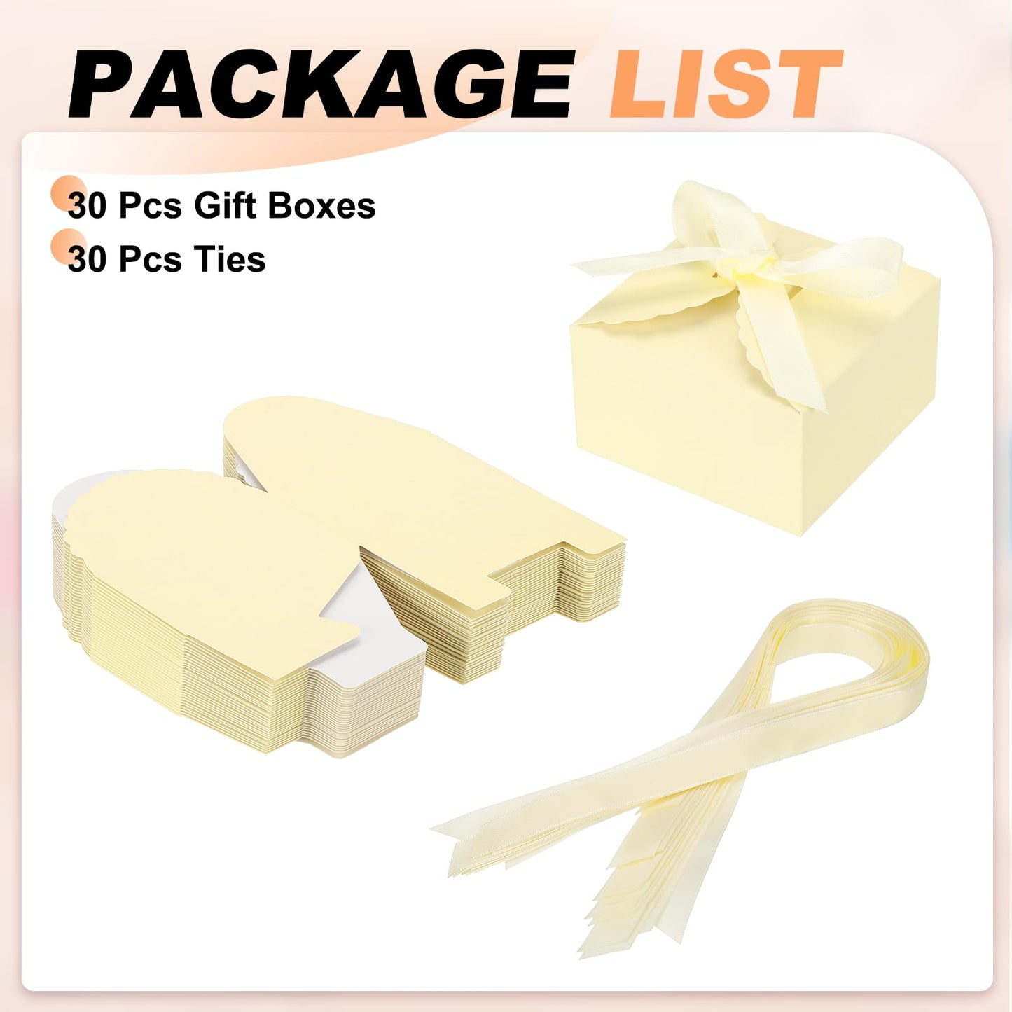 PATIKIL Party Favor Candy Box with Ribbons, (Yellow)(30Pcs), Kraft Paper Colorful Treat Gift Boxes for Wedding/Birthday Party/Anniversary