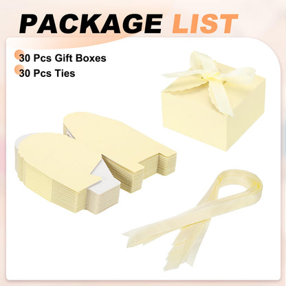 PATIKIL Party Favor Candy Box with Ribbons, (Yellow)(30Pcs), Kraft Paper Colorful Treat Gift Boxes for Wedding/Birthday Party/Anniversary