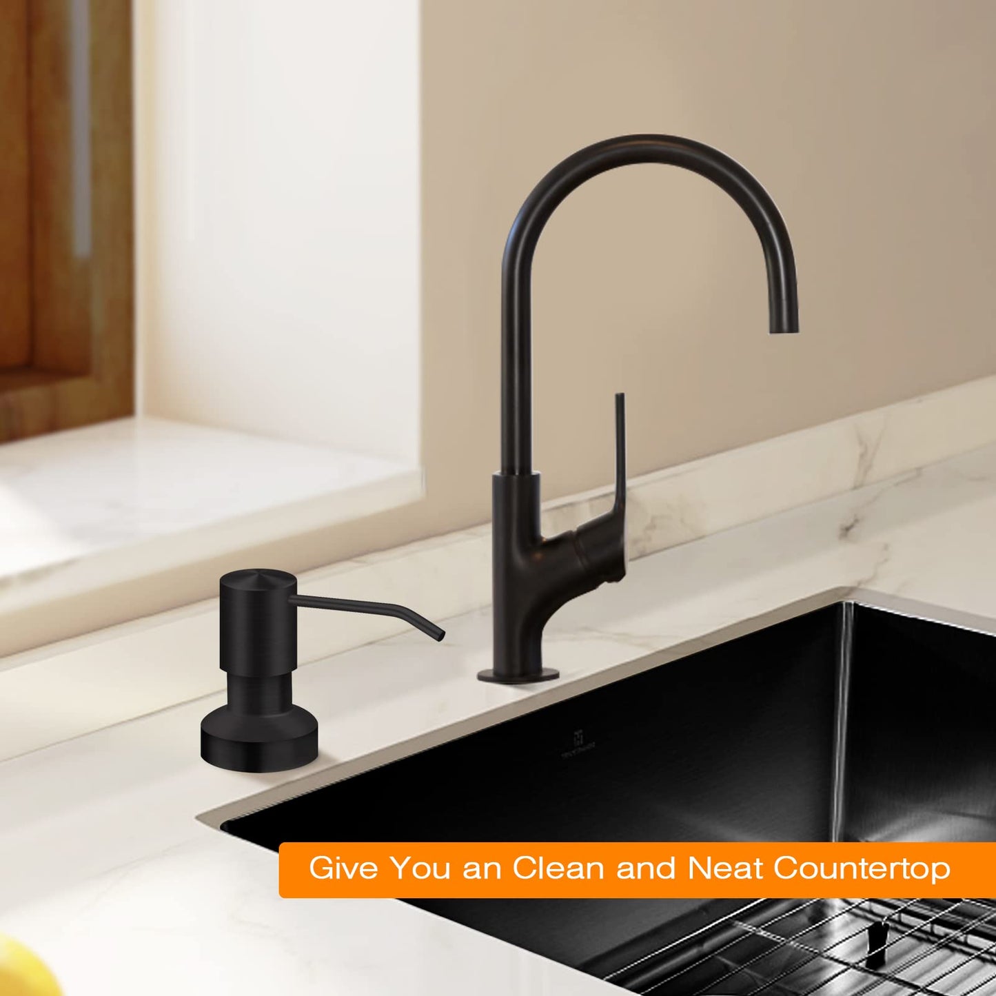 Sink Soap Dispenser for Kitchen Sink, Countertop Built in Sink Soap Dispenser with 47” Extension Tube kit, No Need to Fill The Little Bottle Again (Gray)
