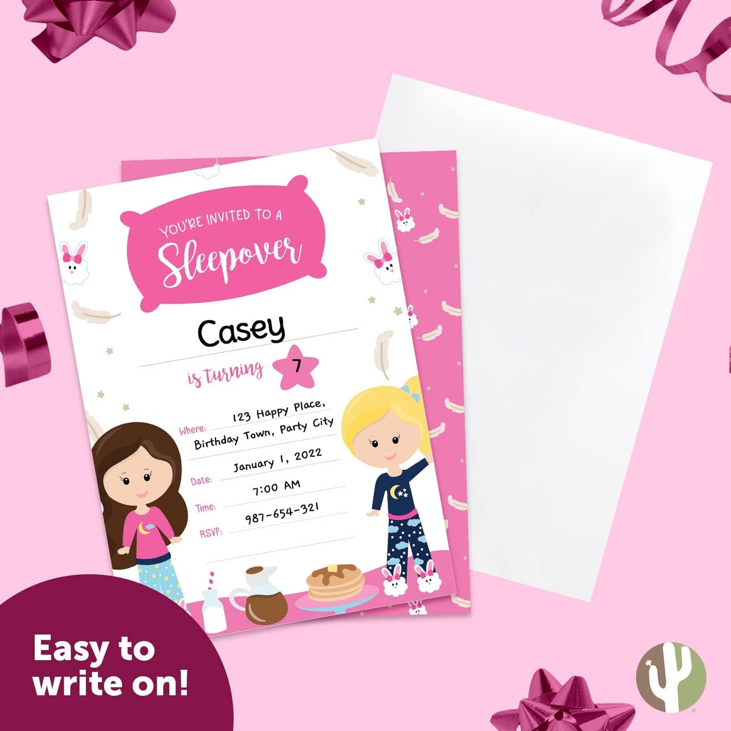 Desert Cactus Girls Happy Birthday Invitations - Style 1 Invite Cards (10 Count) with Envelopes for Kids Party