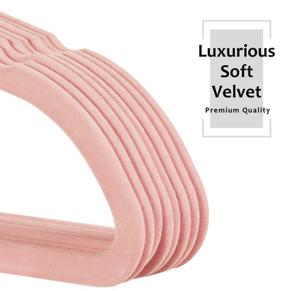 VECELO Premium Velvet Clothes Hangers Suit Heavy Duty (100 Pack)-Non Slip & Space-Saving with 12 Finger Clips & 2Tie Rack Excellent for Men and Women,Pink