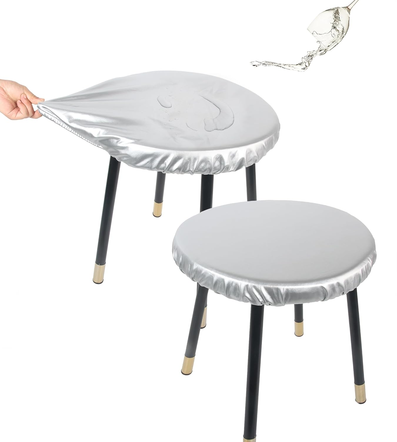 15"-20" 2 Pack Sigmat Round Stool Covers, Stretch Waterproof Bar Stool Seat Cover Round Chair Covers Silver