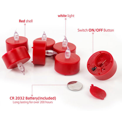 Biyanuo Tea Light, 100 Pack Flameless LED Tea Lights Candles Flickering red 200+ Hours Battery-Powered Tealight Candle. Ideal for Party, Wedding, Birthday, Gifts and Home Decoration (Red)